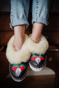 Load image into Gallery viewer, Black Sheepskin Slippers with Cream Cuff