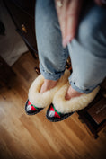 Load image into Gallery viewer, Black Sheepskin Slippers with Cream Cuff