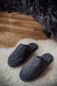 Load image into Gallery viewer, slip-on slippers, grey wool slippers, men's footwear, house shoes, lightweight slippers, natural fibre, rubber sole, comfortable house footwear, warm and cosy, gift for him, bamboshe footwear