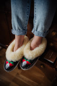 Load image into Gallery viewer, CREAM HANDMADE EMBROIDERED SHEEPSKIN SLIPPERS