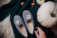 Load image into Gallery viewer, White Flower Felt Slippers with Wool