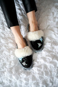 Load image into Gallery viewer, slip on sheepskin slippers, handmade leather mules with fur, leather sole, home shoes
