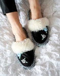 Load image into Gallery viewer, slip on sheepskin slippers, handmade leather mules with fur, leather sole, home shoes