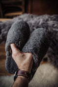 Load image into Gallery viewer, slip-on slippers, grey wool slippers, men's footwear, house shoes, lightweight slippers, natural fibre, rubber sole, comfortable house footwear, warm and cosy, gift for him