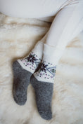 Load image into Gallery viewer, Cosy soft women wool socks, grey and white with the snowflake pattern
