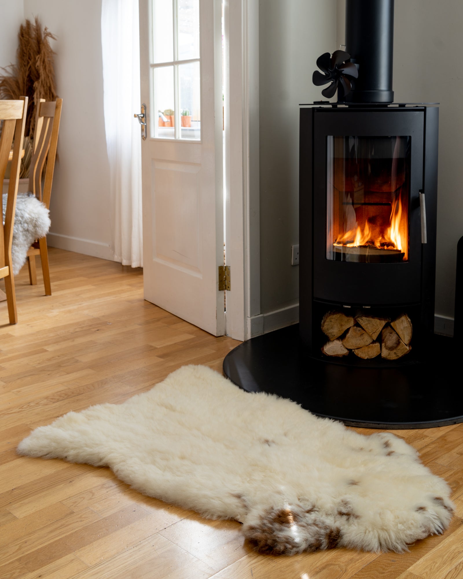 Cream Sheepskin Rug with Natural Brown Spots – Genuine Sheepskin