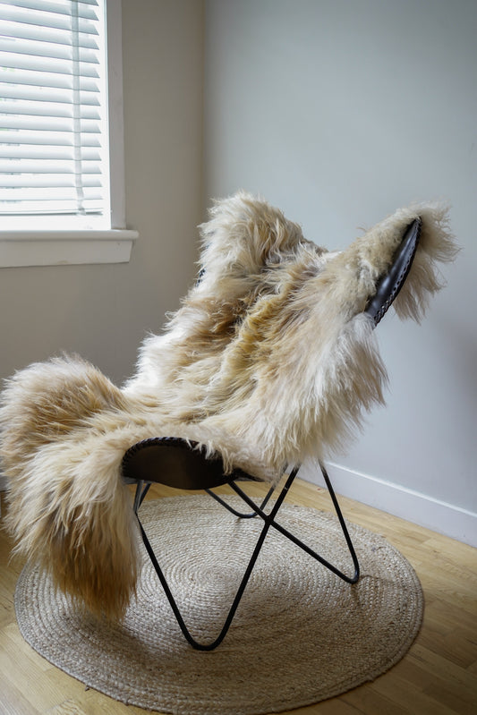Icelandic Sheepskin Rug – Real Natural Long Wool – XXL – Ginger & Cream, Gray – 140cm x 80cm - 153