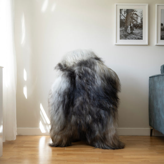 Icelandic sheepskin rug XL - cream, grey, 23