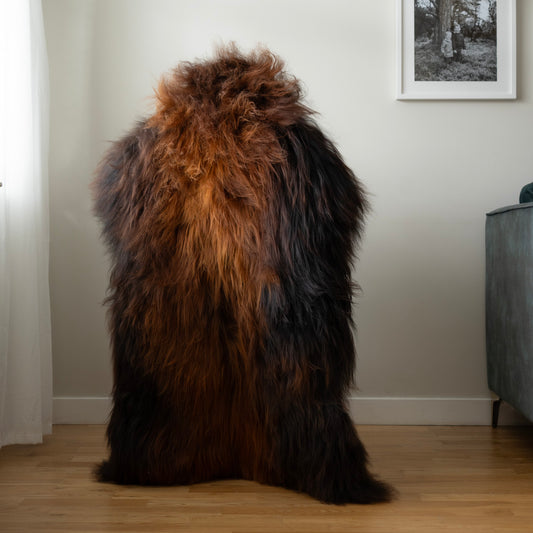 Icelandic sheepskin rug XL - ginger, brown, black, 22