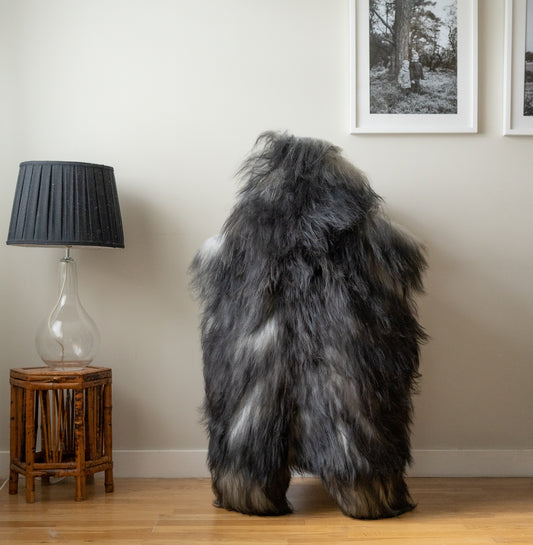 Large Natural Icelandic sheepskin rug, throw, dark grey, 356