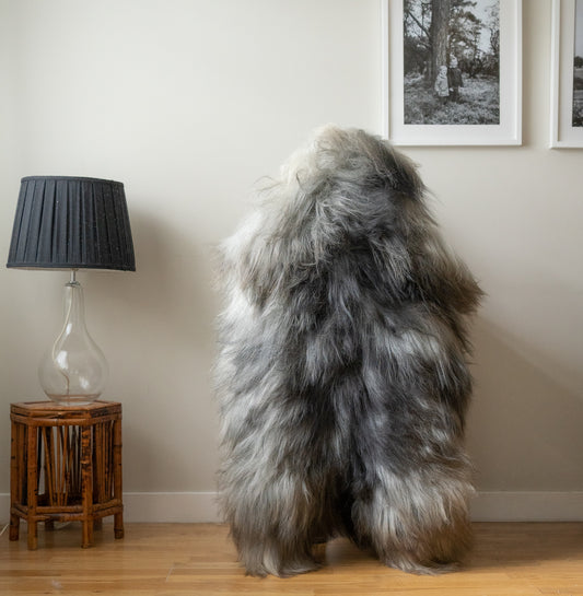 Large Natural Icelandic sheepskin rug, throw, dark grey, 357