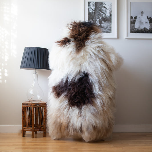 Icelandic sheepskin rug XL - cream with brown spots,  400