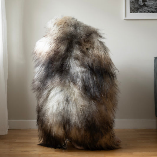 Icelandic sheepskin rug XL - cream, black, grey, ginger,   90