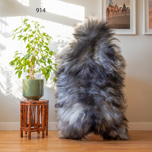 Icelandic Sheepskin Rug – Real Natural Long Wool – XXL – Grey & Cream – 914