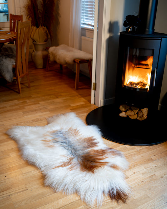 Genuine XL Icelandic Sheepskin Rug – Real Natural Wool - Cream and Brown - 130cm x 80cm - 943