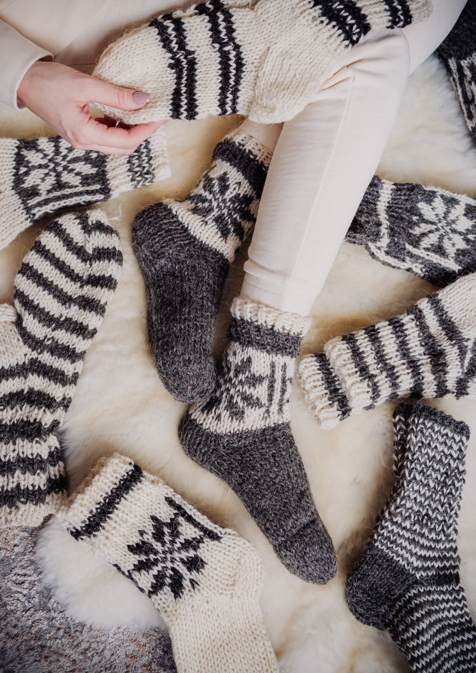 knitted wool socks, handmade 