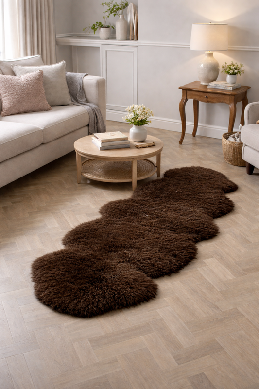 dark brown sheepskin rug, double pelt