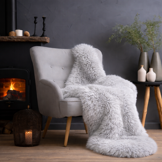 genuine double sheepskin throw on chair