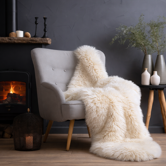 Double Sheepskin Rug – Real Natural Sheepskin – Cream Scandinavian Sheepskin Throw