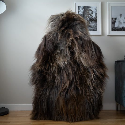 XXL Natural Icelandic sheepskin rug, throw, Brown, O