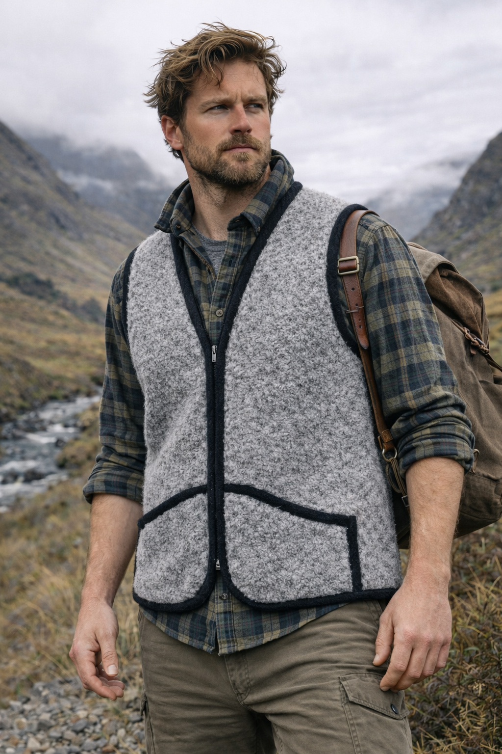 Men Merino Wool Gilet - Natural Gray