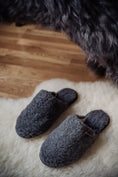 Load image into Gallery viewer, slip-on slippers, grey wool slippers, men's footwear, house shoes, lightweight slippers, natural fibre, rubber sole, comfortable house footwear, warm and cosy, gift for him, bamboshe footwear

