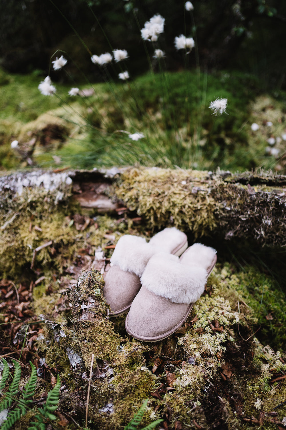 beige slip on sheepskin slippers, grey fur natural leather, rubber sole, Handmade in Poland, by Bamboshe