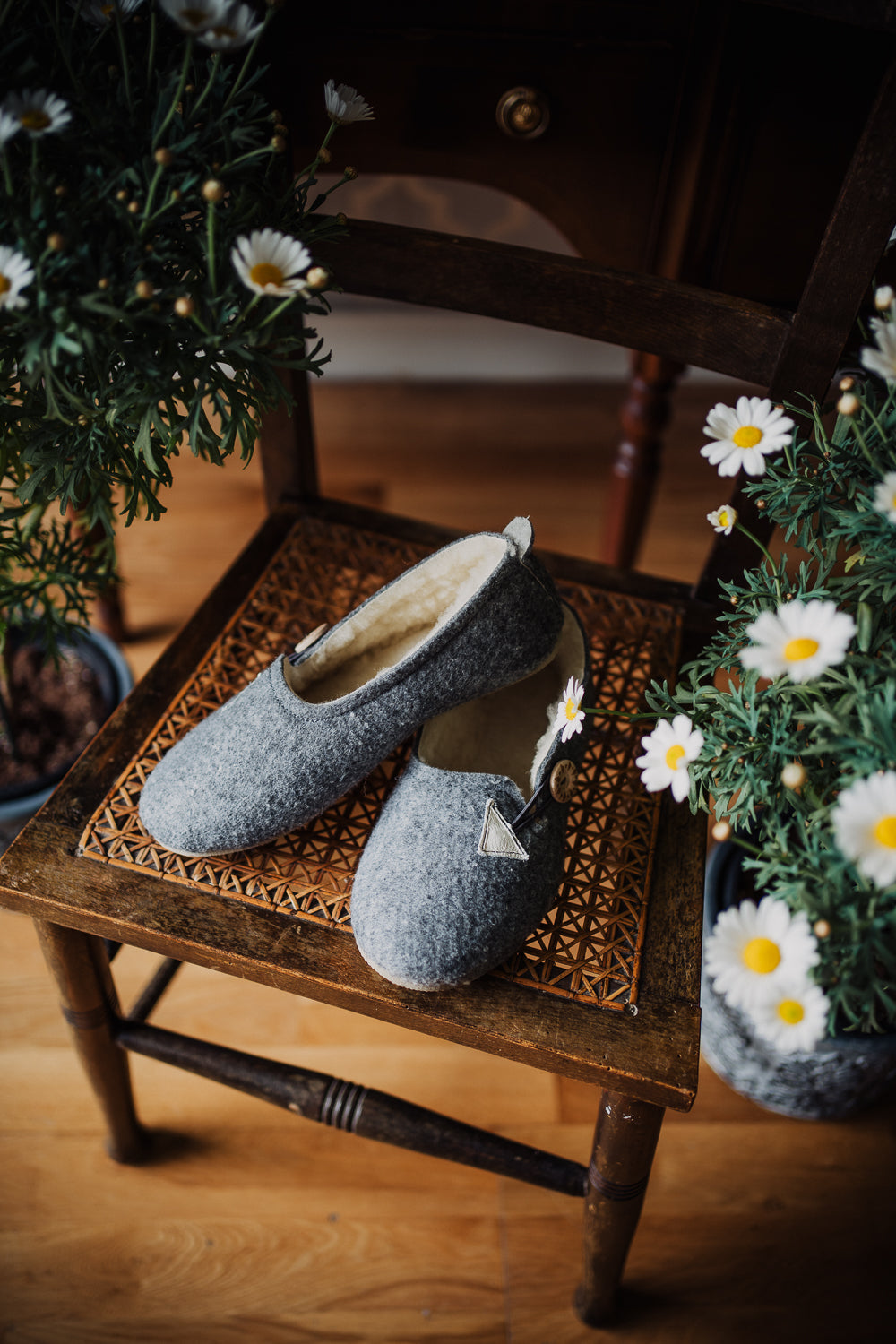 Felt woollen handmade slippers, grey felt, rubber sole, lightweight women slippers, Polish product