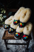 Load image into Gallery viewer, CREAM HANDMADE EMBROIDERED SHEEPSKIN SLIPPERS
