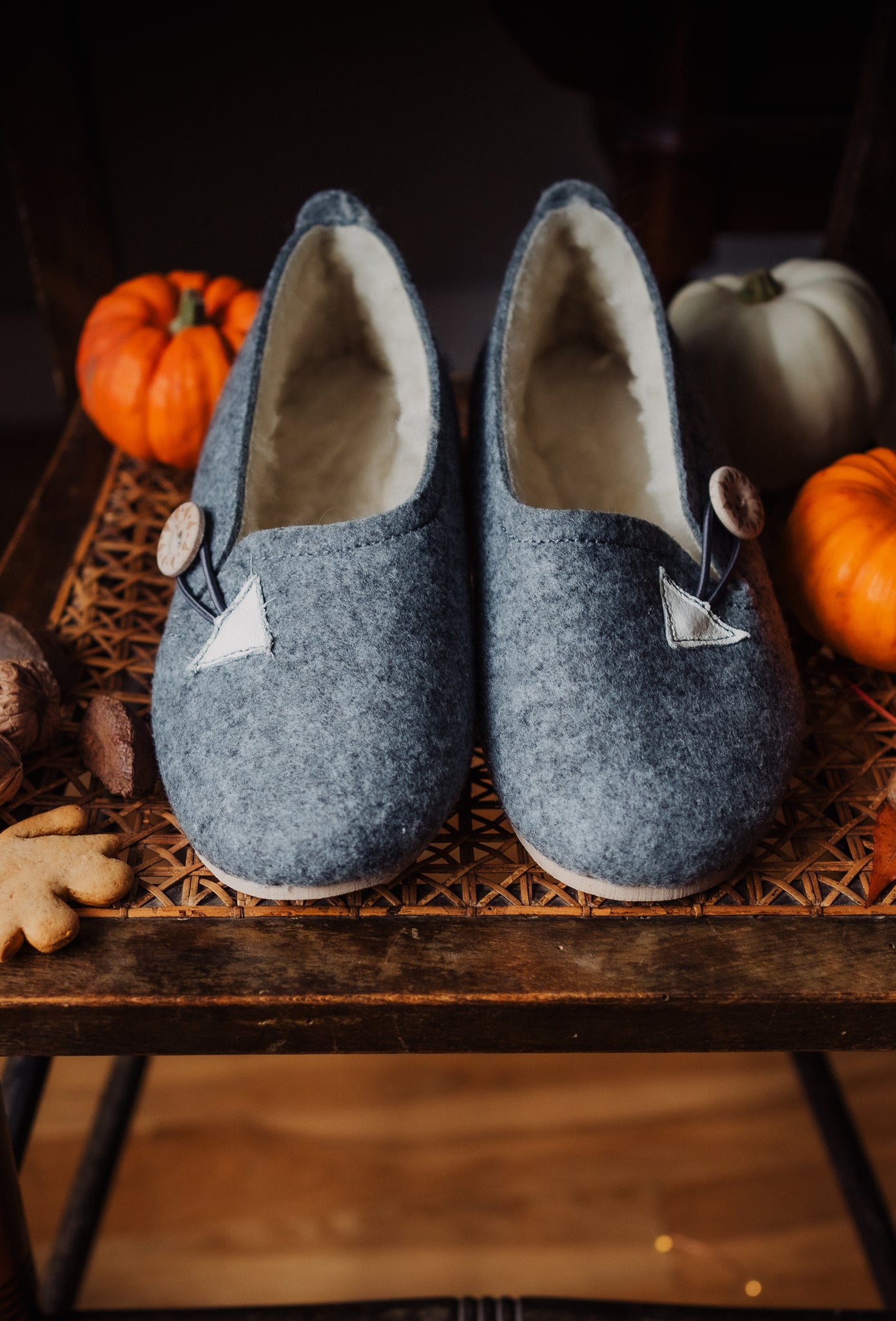 Felt woollen handmade slippers, grey felt, rubber sole, lightweight women slippers, Polish product