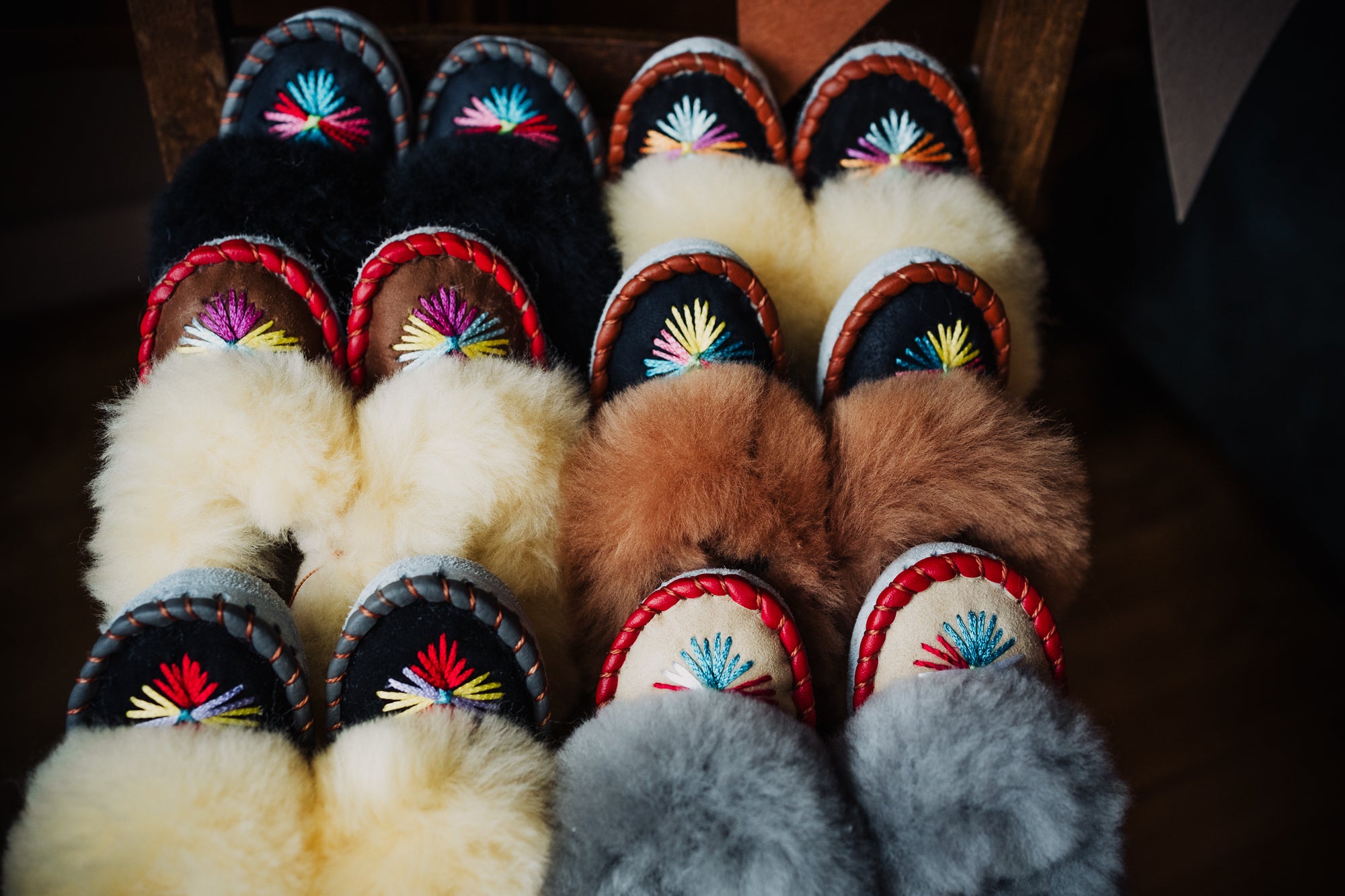 Sheepskin embroidered slippers hot sale