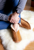 Load image into Gallery viewer, house footwear, mens slippers , mens leather boots, woollen lining, sheepskin slippers for him, gift ideas
