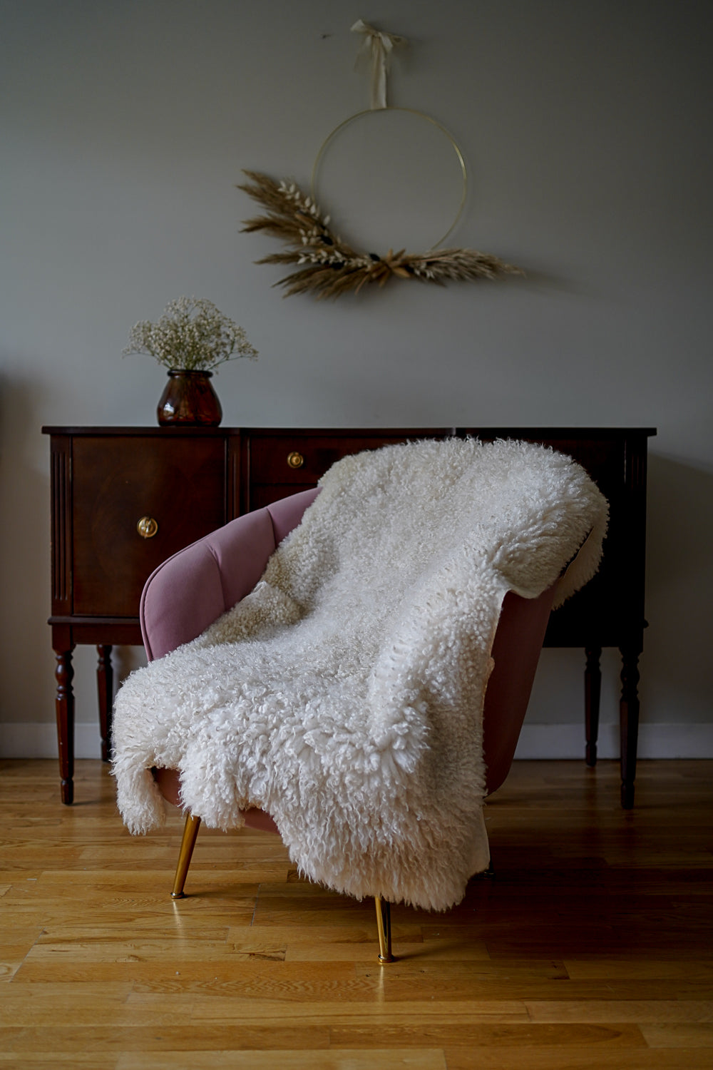 Large curly sheepskin rug