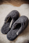 Load image into Gallery viewer, slip-on slippers, grey wool slippers, men's footwear, house shoes, lightweight slippers, natural fibre, rubber sole, comfortable house footwear, warm and cosy, gift for him, bamboshe footwear
