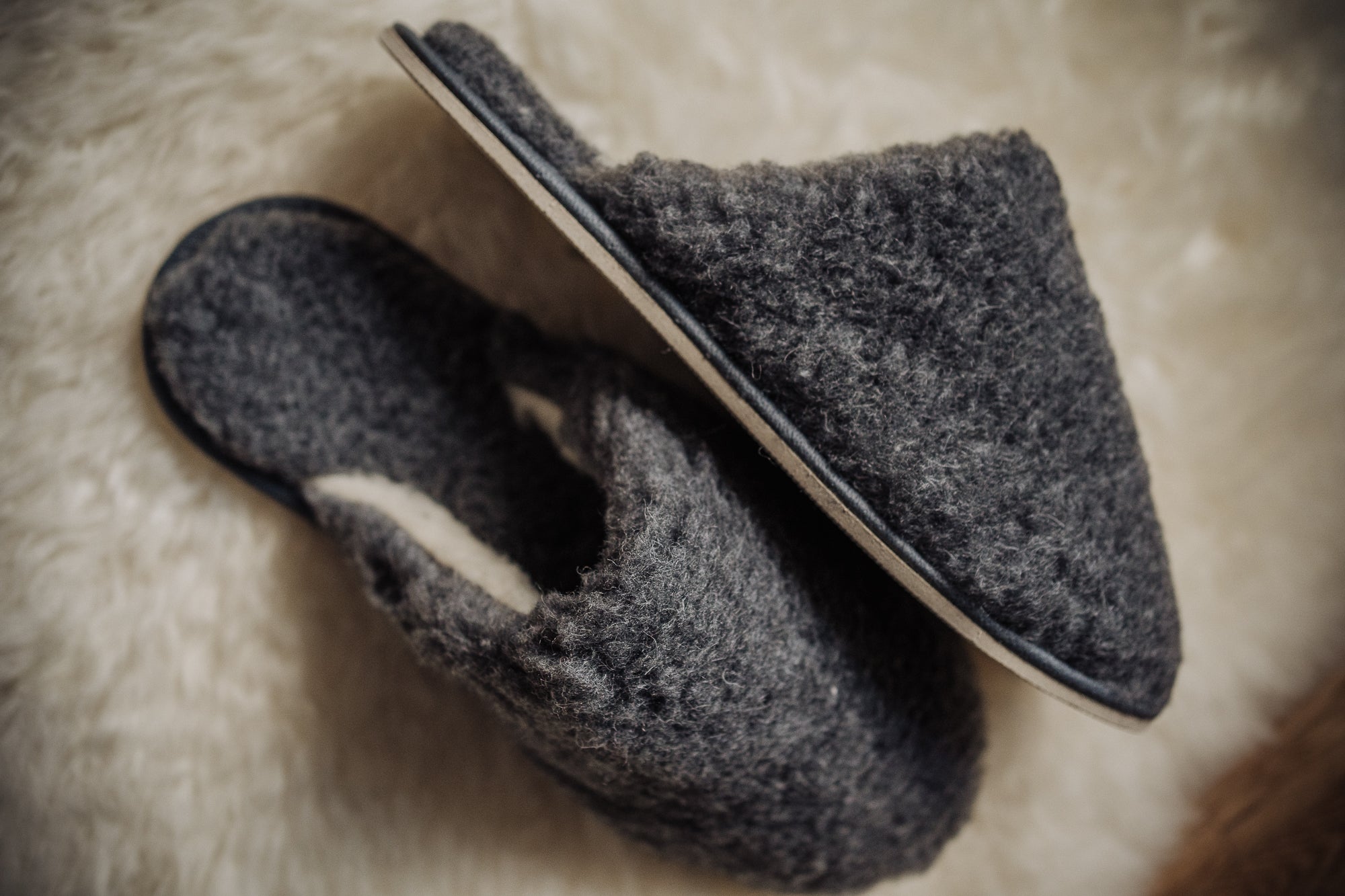 slip-on slippers, grey wool slippers, men's footwear, house shoes, lightweight slippers, natural fibre, rubber sole, comfortable house footwear, warm and cosy, gift for him, bamboshe footwear