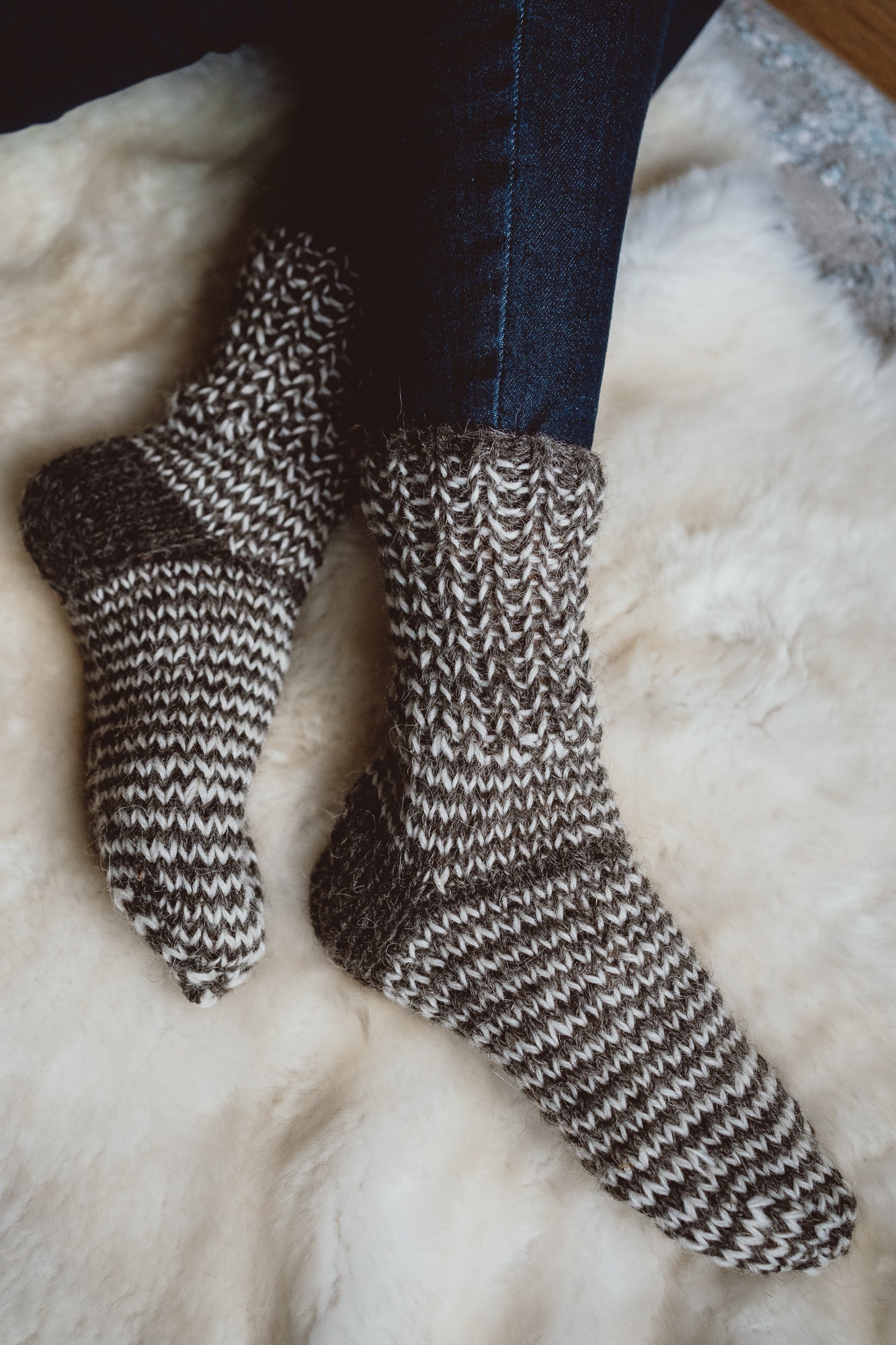 Knitted socks with pattern for her. Great winter or Christmas gift for Women. Very warm and cosy wool socks